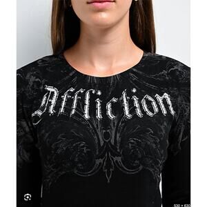 Ladies Affliction detail black thermal long sleeve top size XL